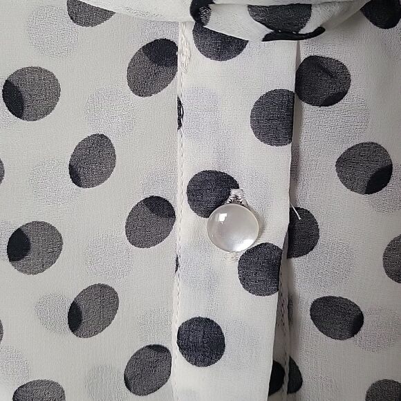 NWT XS S Ruffle Dot Black Victorian Long Sleeve Blouse Bow High Neck Tie Blouse - Picture 5 of 12